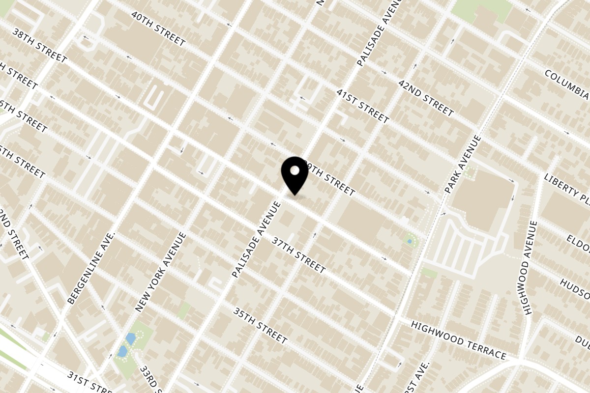 Map showing the location of Burrito Joint on 3800 Palisade Ave in Union City